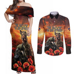 Kangaroo and Kiwi Soldier ANZAC Couples Matching Off Shoulder Maxi Dress and Long Sleeve Button Shirt The Last War Memorial