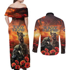 Kangaroo and Kiwi Soldier ANZAC Couples Matching Off Shoulder Maxi Dress and Long Sleeve Button Shirt The Last War Memorial