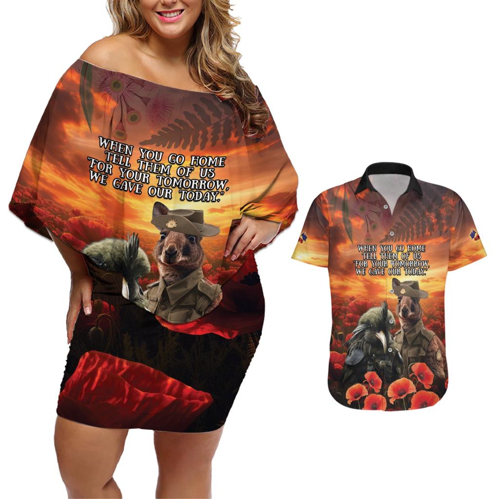 Kangaroo and Kiwi Soldier ANZAC Couples Matching Off Shoulder Short Dress and Hawaiian Shirt The Last War Memorial
