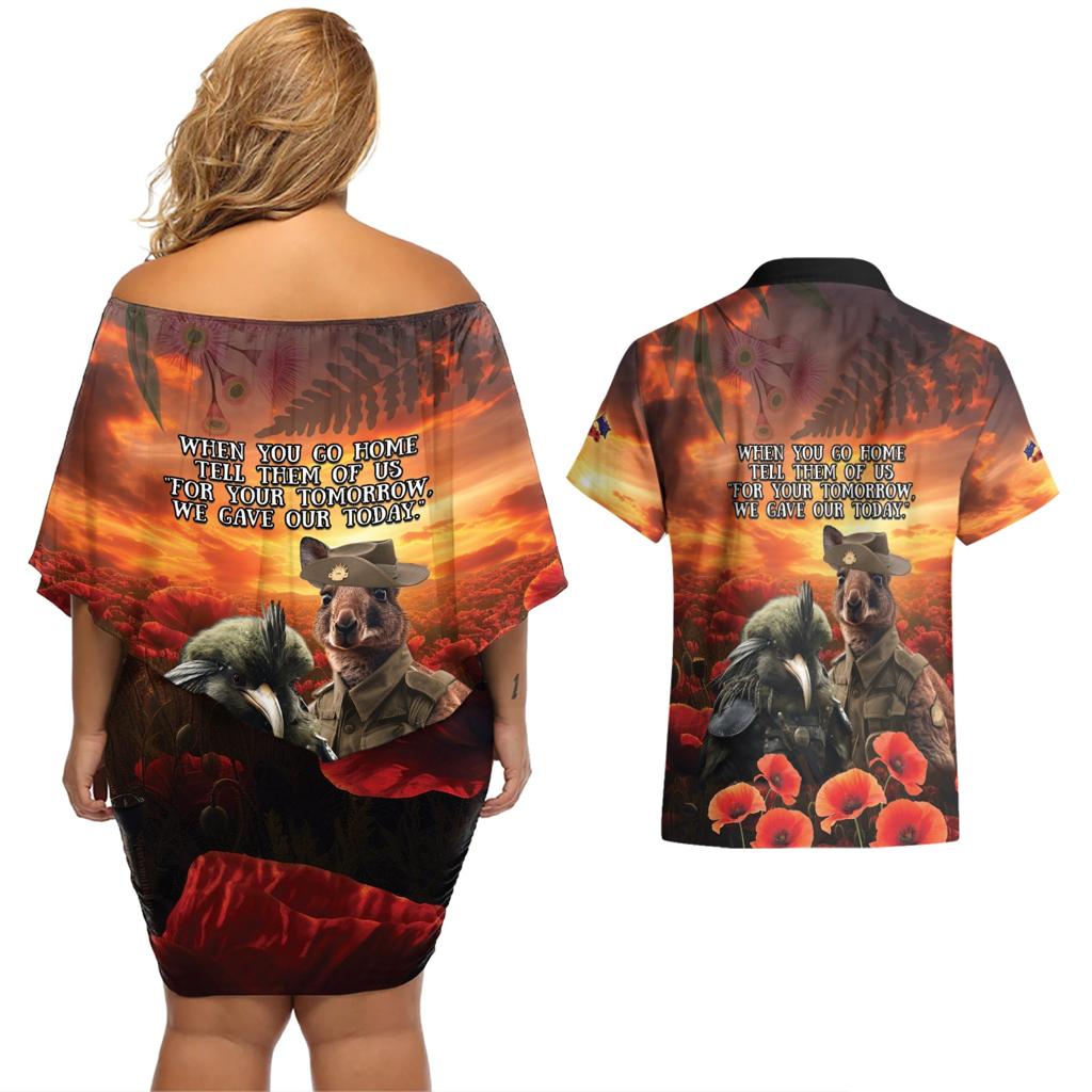 Kangaroo and Kiwi Soldier ANZAC Couples Matching Off Shoulder Short Dress and Hawaiian Shirt The Last War Memorial