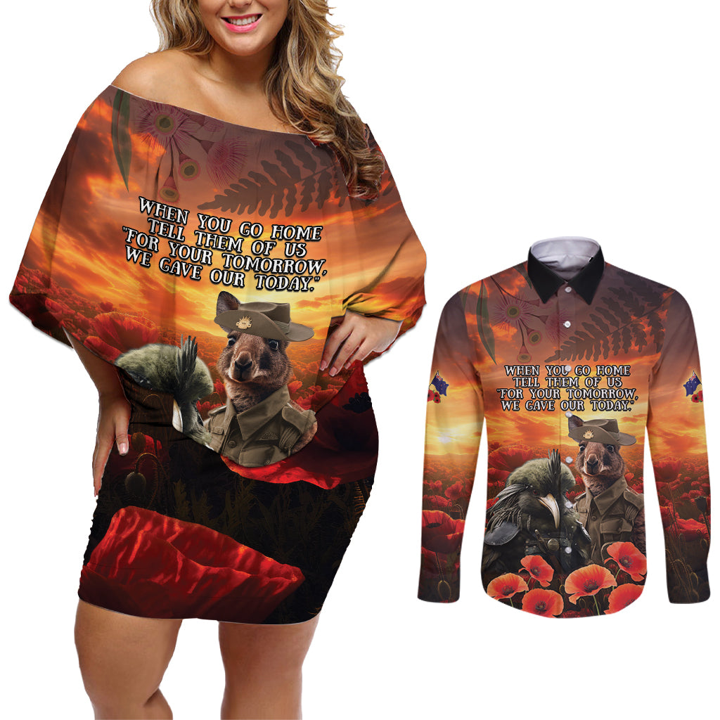 Kangaroo and Kiwi Soldier ANZAC Couples Matching Off Shoulder Short Dress and Long Sleeve Button Shirt The Last War Memorial