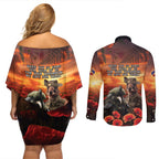 Kangaroo and Kiwi Soldier ANZAC Couples Matching Off Shoulder Short Dress and Long Sleeve Button Shirt The Last War Memorial