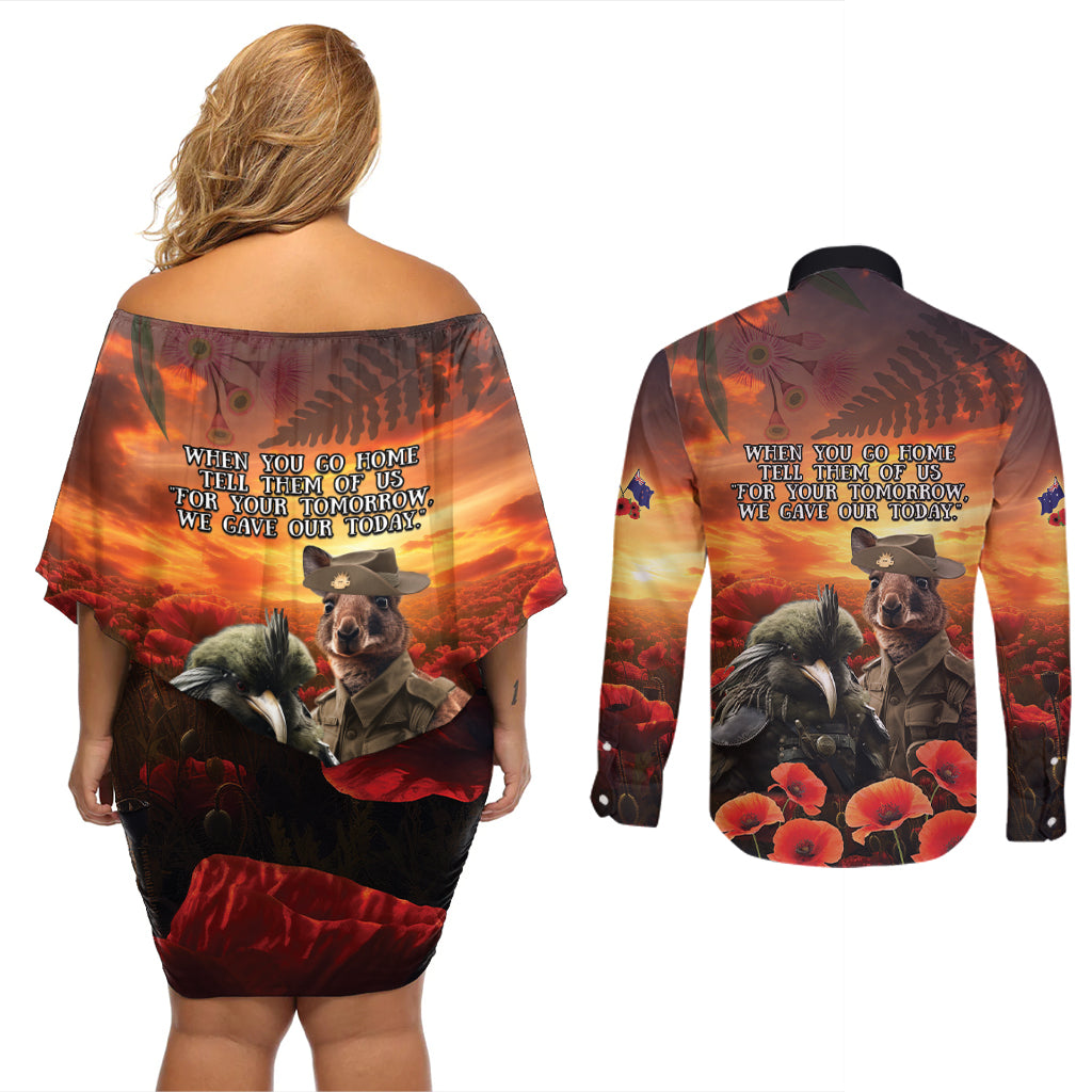 Kangaroo and Kiwi Soldier ANZAC Couples Matching Off Shoulder Short Dress and Long Sleeve Button Shirt The Last War Memorial