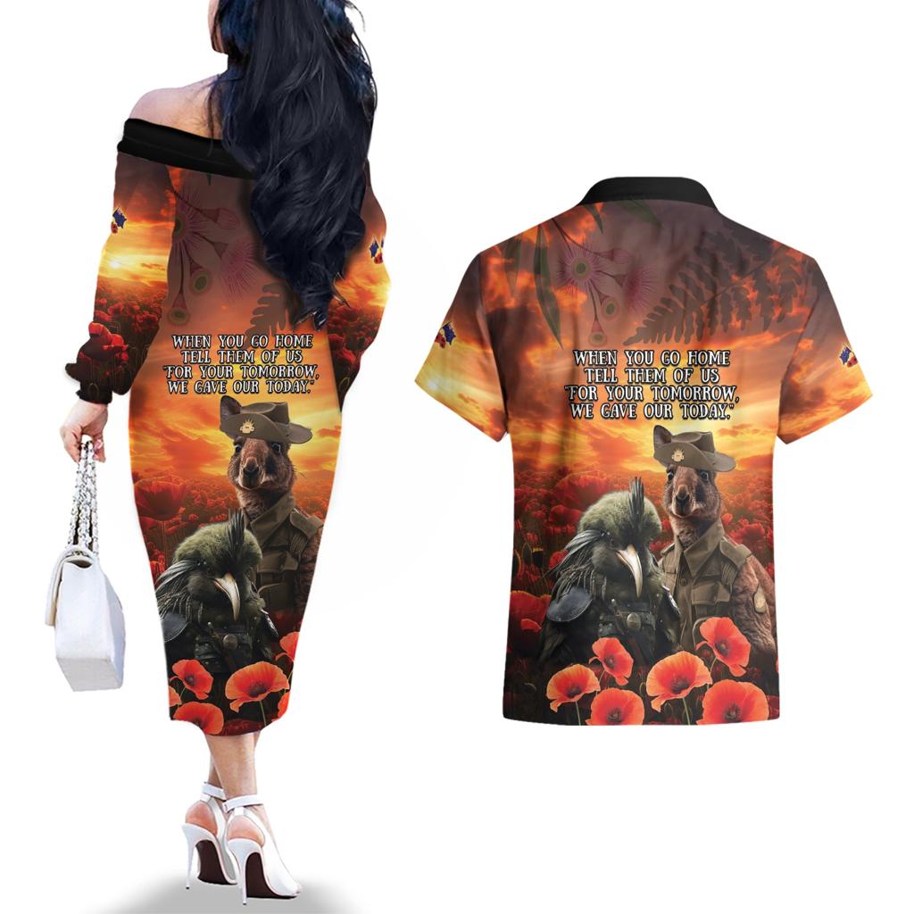 Kangaroo and Kiwi Soldier ANZAC Couples Matching Off The Shoulder Long Sleeve Dress and Hawaiian Shirt The Last War Memorial