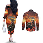 Kangaroo and Kiwi Soldier ANZAC Couples Matching Off The Shoulder Long Sleeve Dress and Long Sleeve Button Shirt The Last War Memorial
