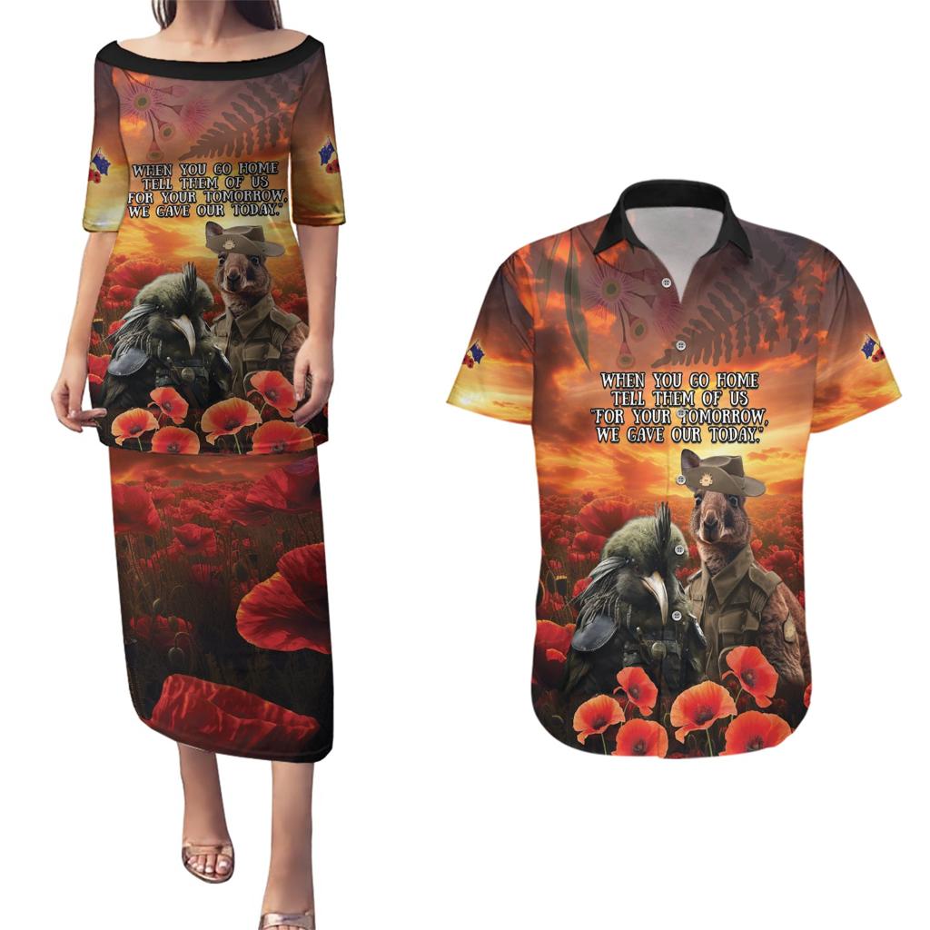 Kangaroo and Kiwi Soldier ANZAC Couples Matching Puletasi and Hawaiian Shirt The Last War Memorial