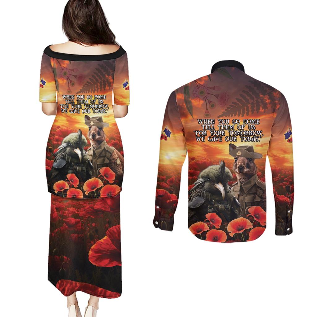 Kangaroo and Kiwi Soldier ANZAC Couples Matching Puletasi and Long Sleeve Button Shirt The Last War Memorial