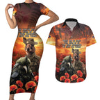 Kangaroo and Kiwi Soldier ANZAC Couples Matching Short Sleeve Bodycon Dress and Hawaiian Shirt The Last War Memorial