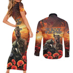 Kangaroo and Kiwi Soldier ANZAC Couples Matching Short Sleeve Bodycon Dress and Long Sleeve Button Shirt The Last War Memorial