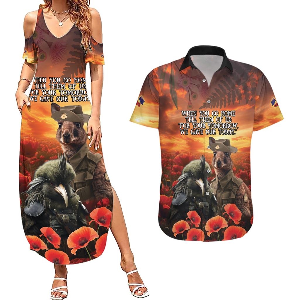Kangaroo and Kiwi Soldier ANZAC Couples Matching Summer Maxi Dress and Hawaiian Shirt The Last War Memorial