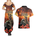 Kangaroo and Kiwi Soldier ANZAC Couples Matching Summer Maxi Dress and Hawaiian Shirt The Last War Memorial