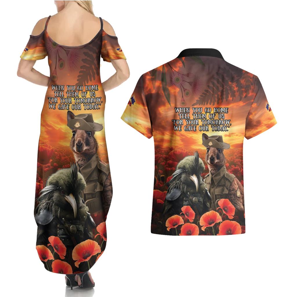 Kangaroo and Kiwi Soldier ANZAC Couples Matching Summer Maxi Dress and Hawaiian Shirt The Last War Memorial