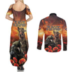 Kangaroo and Kiwi Soldier ANZAC Couples Matching Summer Maxi Dress and Long Sleeve Button Shirt The Last War Memorial