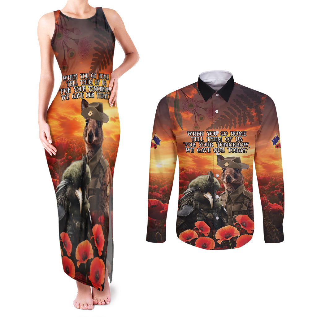 Kangaroo and Kiwi Soldier ANZAC Couples Matching Tank Maxi Dress and Long Sleeve Button Shirt The Last War Memorial