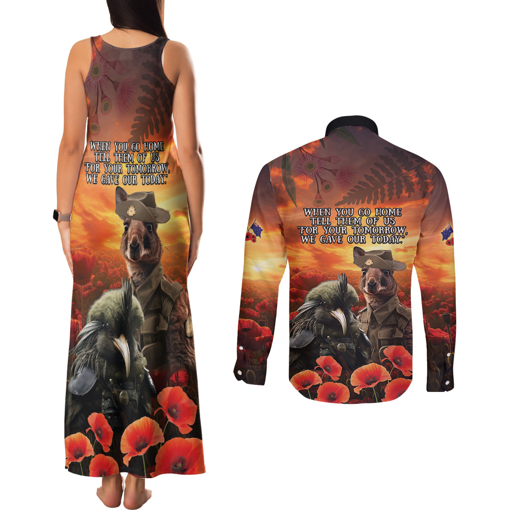 Kangaroo and Kiwi Soldier ANZAC Couples Matching Tank Maxi Dress and Long Sleeve Button Shirt The Last War Memorial