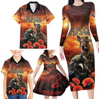 Kangaroo and Kiwi Soldier ANZAC Family Matching Long Sleeve Bodycon Dress and Hawaiian Shirt The Last War Memorial