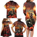 Kangaroo and Kiwi Soldier ANZAC Family Matching Long Sleeve Bodycon Dress and Hawaiian Shirt The Last War Memorial