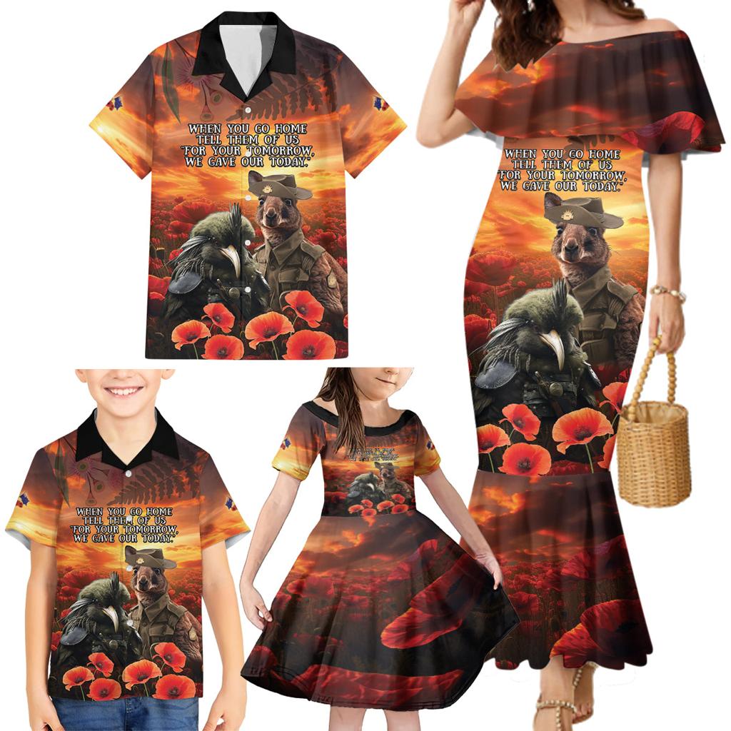 Kangaroo and Kiwi Soldier ANZAC Family Matching Mermaid Dress and Hawaiian Shirt The Last War Memorial