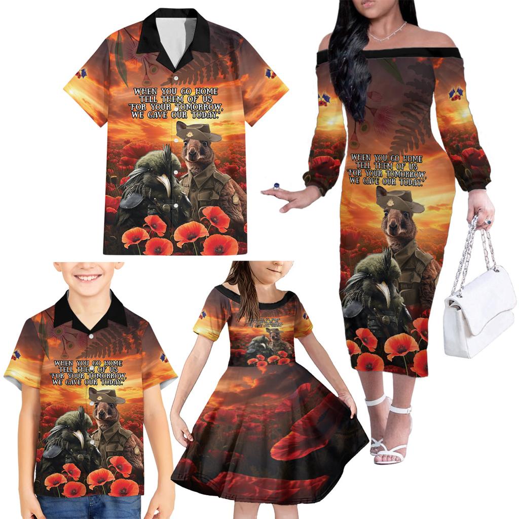 Kangaroo and Kiwi Soldier ANZAC Family Matching Off Shoulder Long Sleeve Dress and Hawaiian Shirt The Last War Memorial