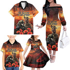 Kangaroo and Kiwi Soldier ANZAC Family Matching Off Shoulder Long Sleeve Dress and Hawaiian Shirt The Last War Memorial