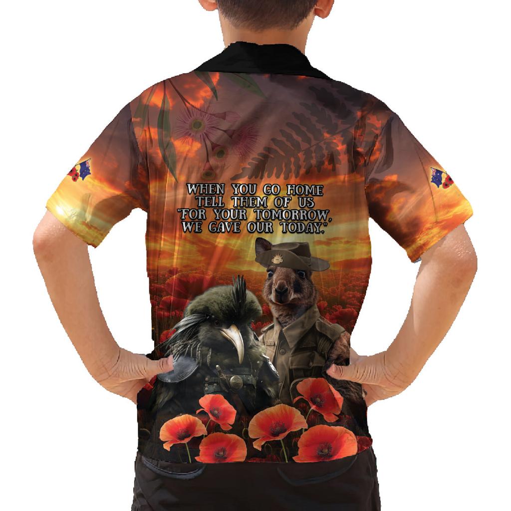 Kangaroo and Kiwi Soldier ANZAC Family Matching Off Shoulder Long Sleeve Dress and Hawaiian Shirt The Last War Memorial