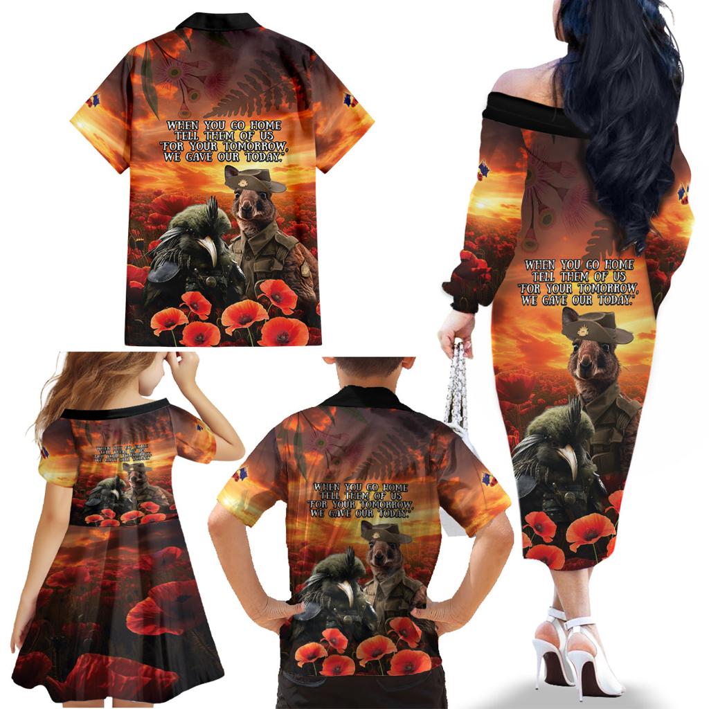 Kangaroo and Kiwi Soldier ANZAC Family Matching Off Shoulder Long Sleeve Dress and Hawaiian Shirt The Last War Memorial