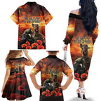 Kangaroo and Kiwi Soldier ANZAC Family Matching Off Shoulder Long Sleeve Dress and Hawaiian Shirt The Last War Memorial