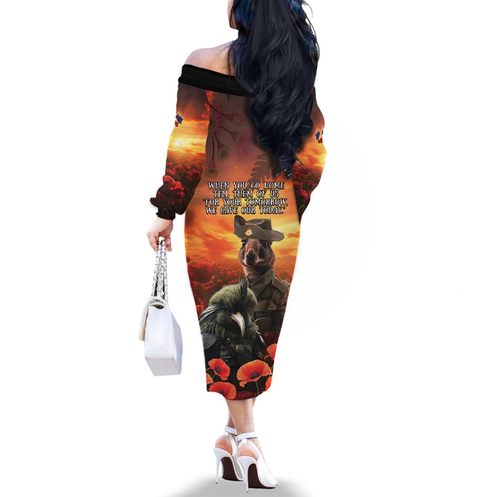 Kangaroo and Kiwi Soldier ANZAC Family Matching Off Shoulder Long Sleeve Dress and Hawaiian Shirt The Last War Memorial