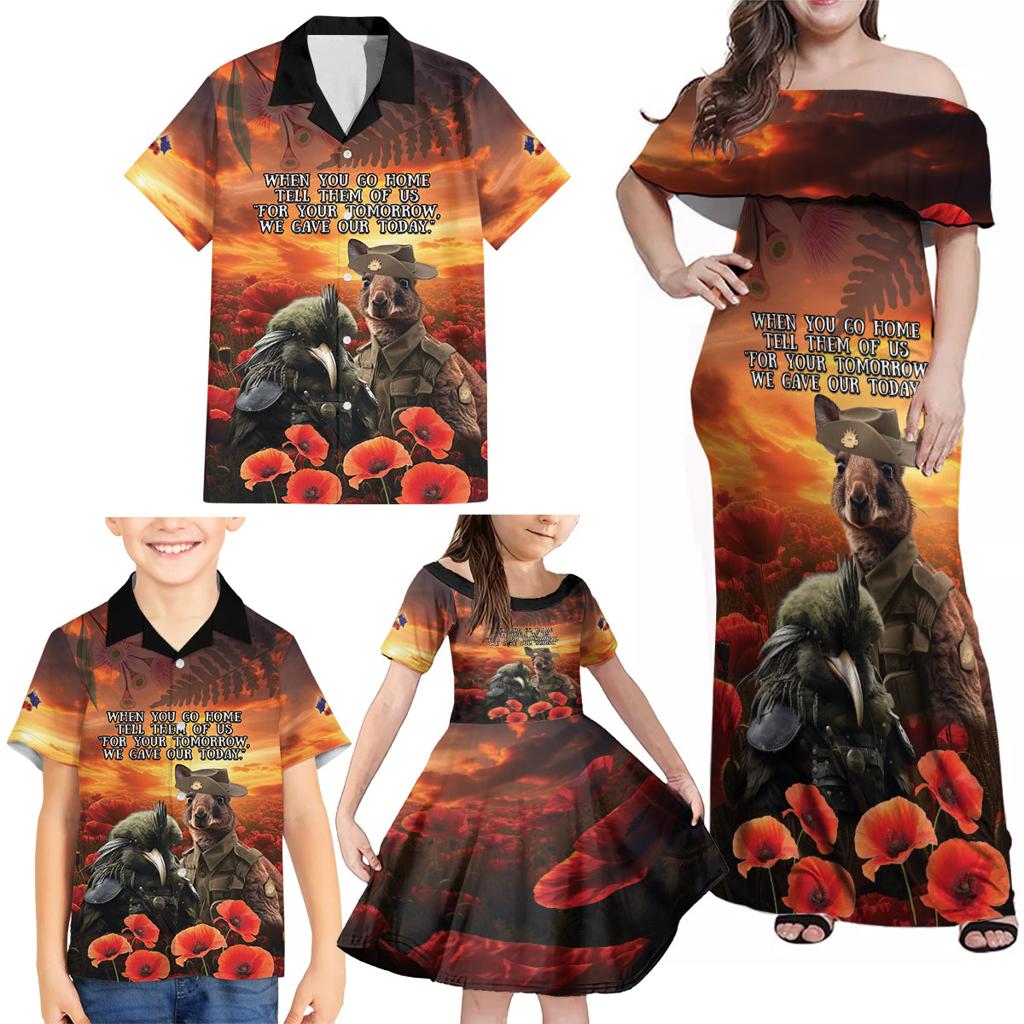 Kangaroo and Kiwi Soldier ANZAC Family Matching Off Shoulder Maxi Dress and Hawaiian Shirt The Last War Memorial