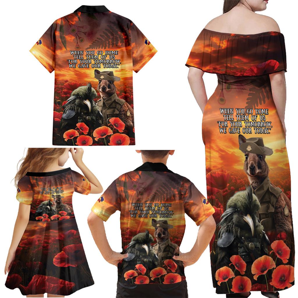 Kangaroo and Kiwi Soldier ANZAC Family Matching Off Shoulder Maxi Dress and Hawaiian Shirt The Last War Memorial