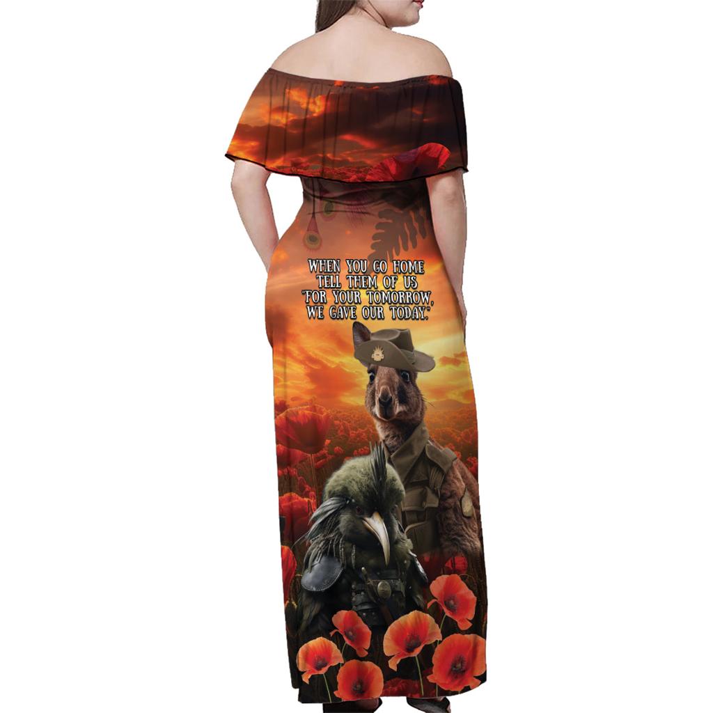 Kangaroo and Kiwi Soldier ANZAC Family Matching Off Shoulder Maxi Dress and Hawaiian Shirt The Last War Memorial