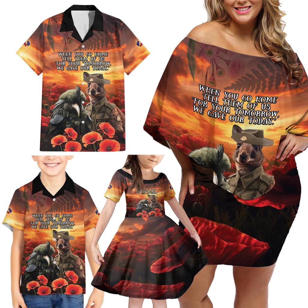 Kangaroo and Kiwi Soldier ANZAC Family Matching Off Shoulder Short Dress and Hawaiian Shirt The Last War Memorial