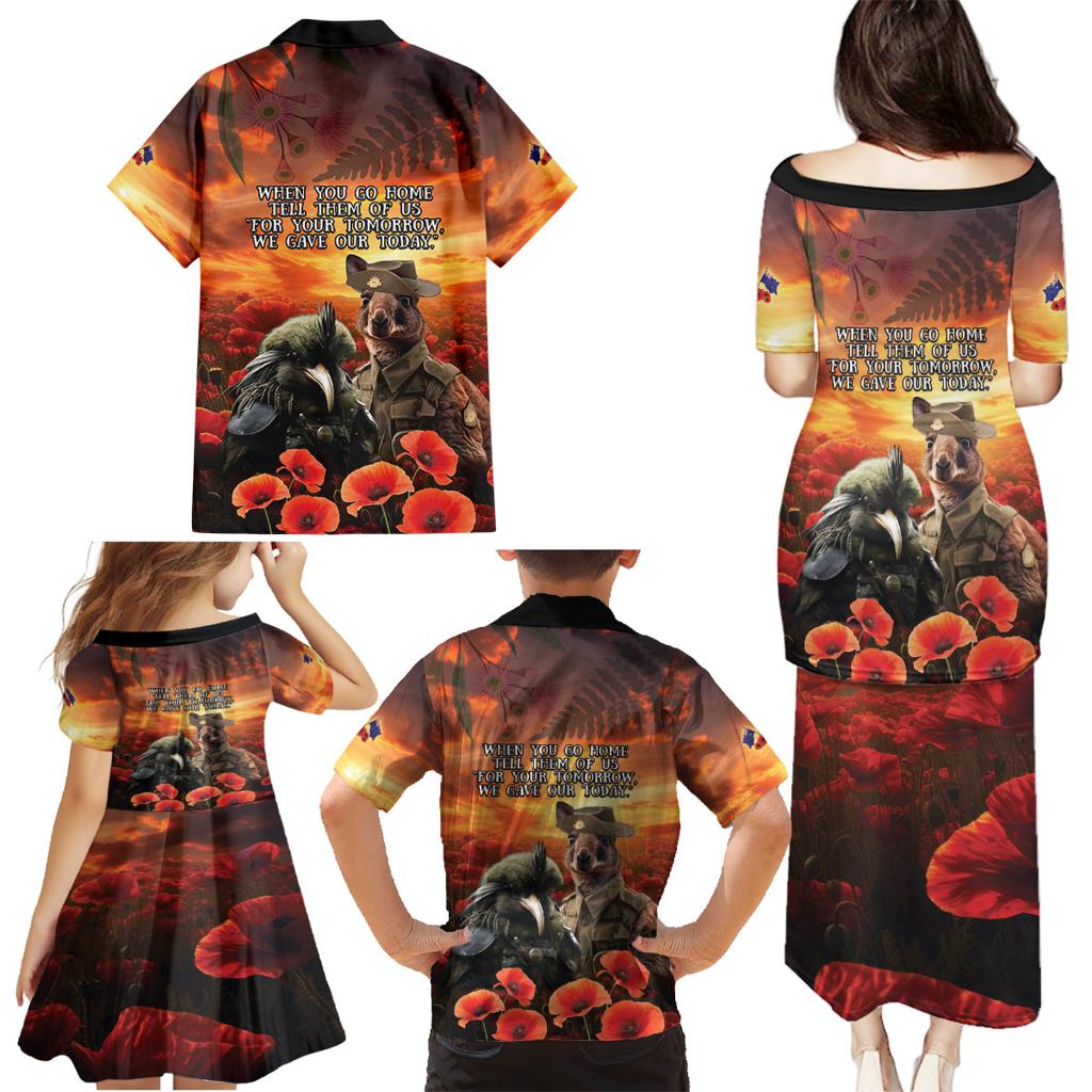 Kangaroo and Kiwi Soldier ANZAC Family Matching Puletasi and Hawaiian Shirt The Last War Memorial