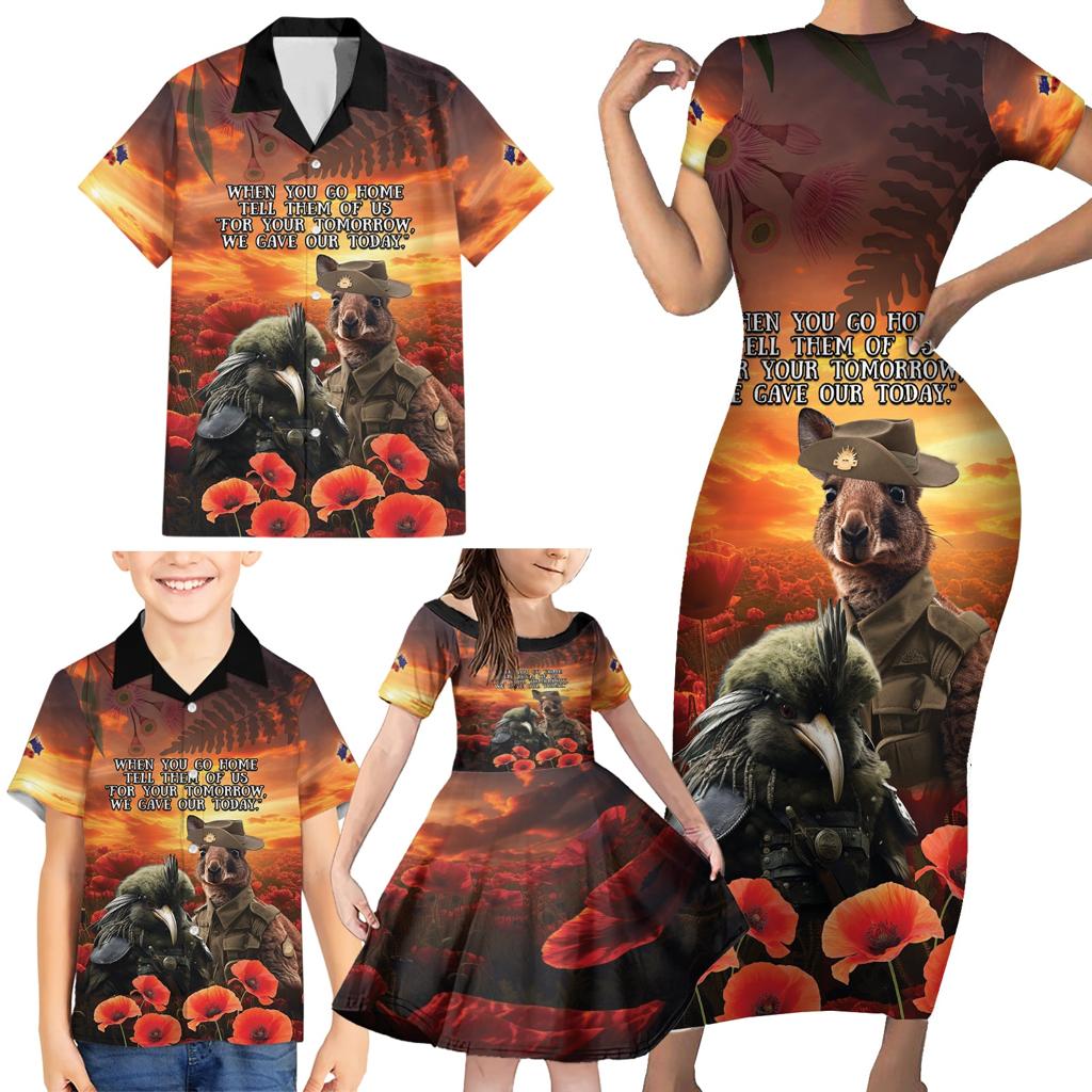 Kangaroo and Kiwi Soldier ANZAC Family Matching Short Sleeve Bodycon Dress and Hawaiian Shirt The Last War Memorial