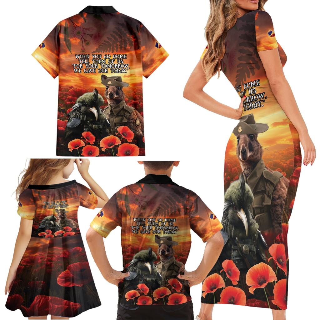 Kangaroo and Kiwi Soldier ANZAC Family Matching Short Sleeve Bodycon Dress and Hawaiian Shirt The Last War Memorial
