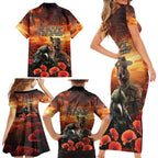 Kangaroo and Kiwi Soldier ANZAC Family Matching Short Sleeve Bodycon Dress and Hawaiian Shirt The Last War Memorial