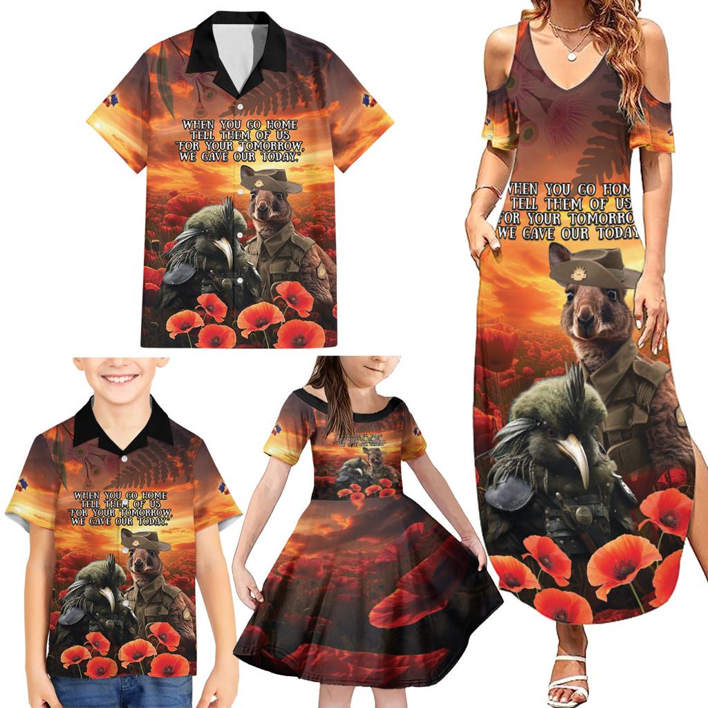 Kangaroo and Kiwi Soldier ANZAC Family Matching Summer Maxi Dress and Hawaiian Shirt The Last War Memorial