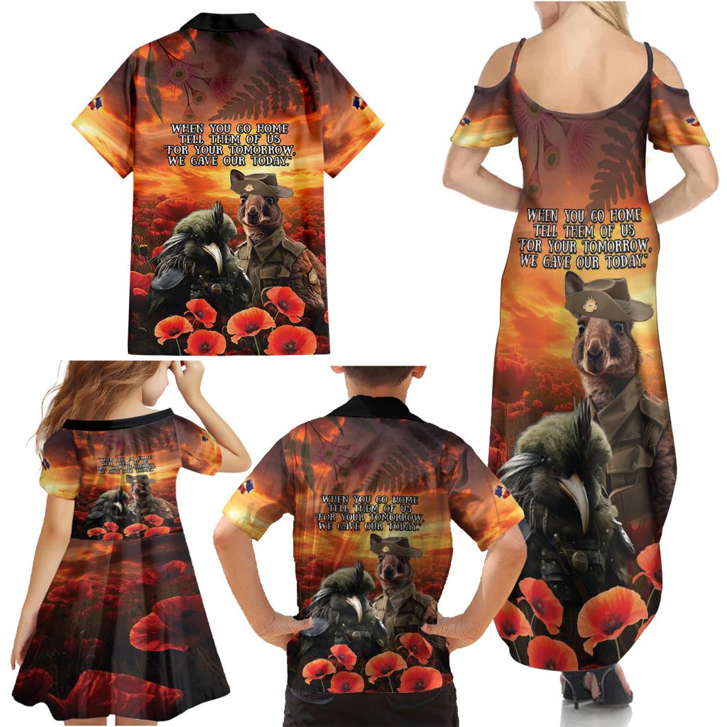 Kangaroo and Kiwi Soldier ANZAC Family Matching Summer Maxi Dress and Hawaiian Shirt The Last War Memorial