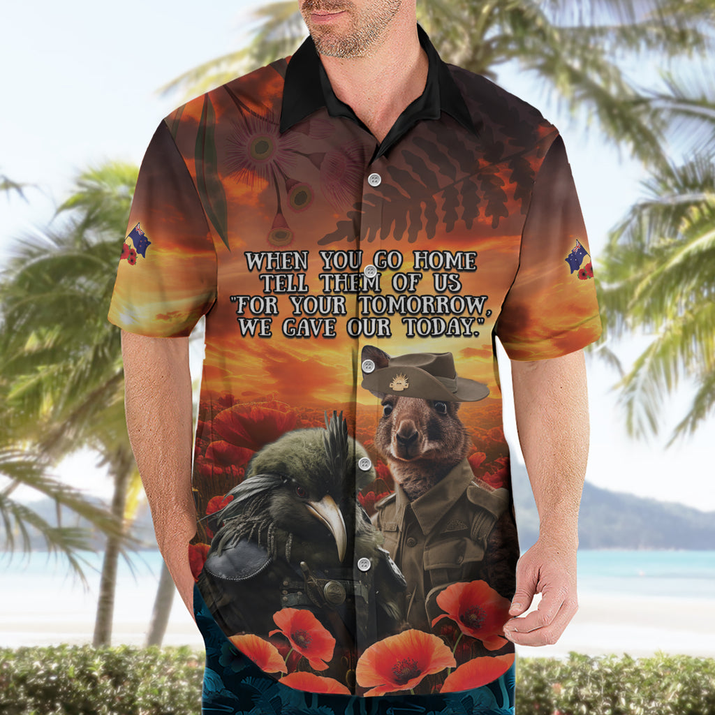Kangaroo and Kiwi Soldier ANZAC Hawaiian Shirt The Last War Memorial