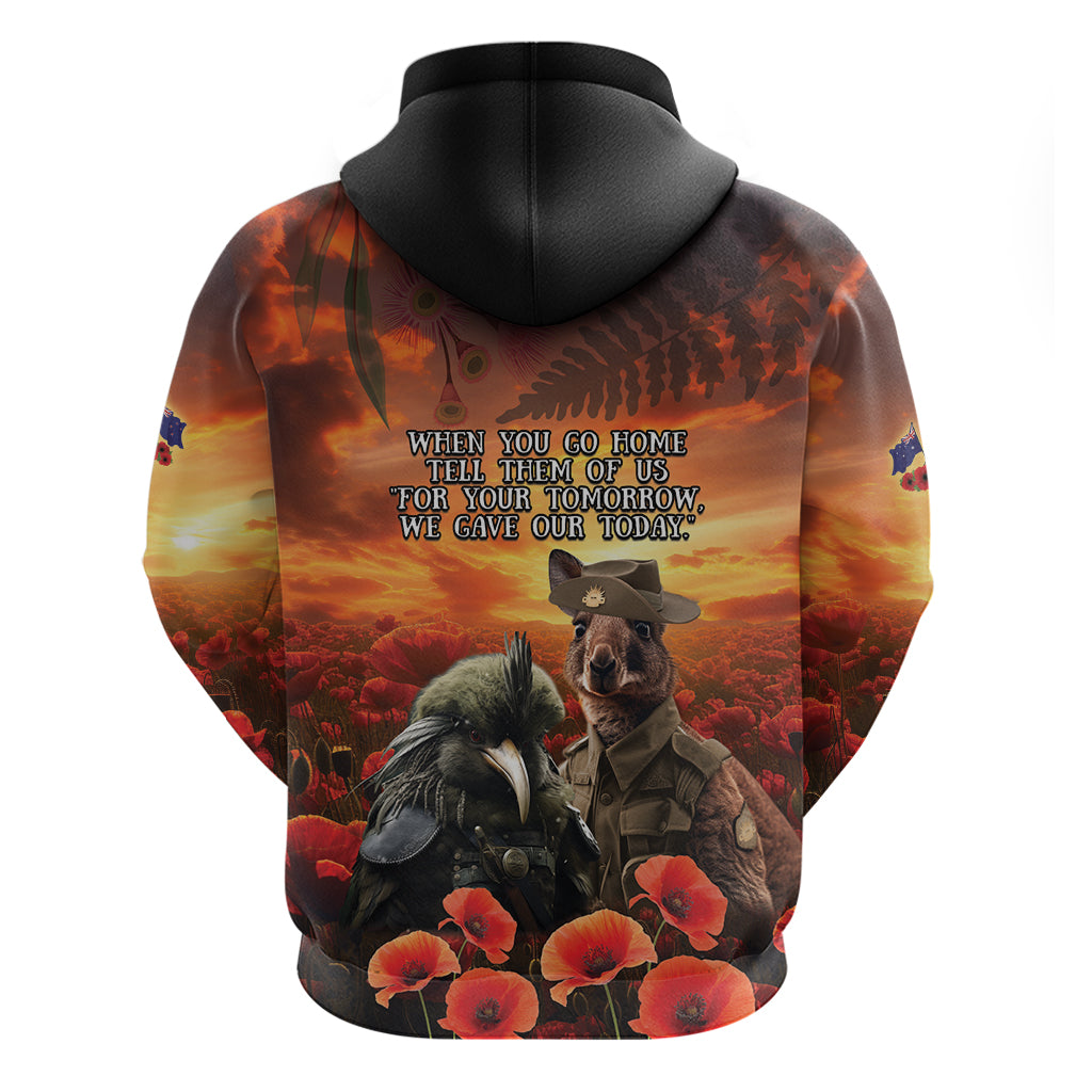 Kangaroo and Kiwi Soldier ANZAC Hoodie The Last War Memorial