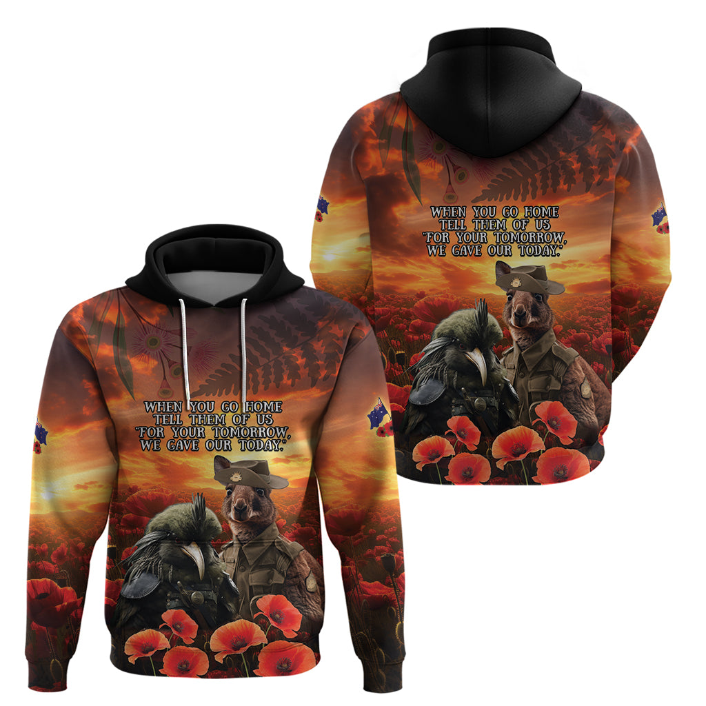 Kangaroo and Kiwi Soldier ANZAC Hoodie The Last War Memorial