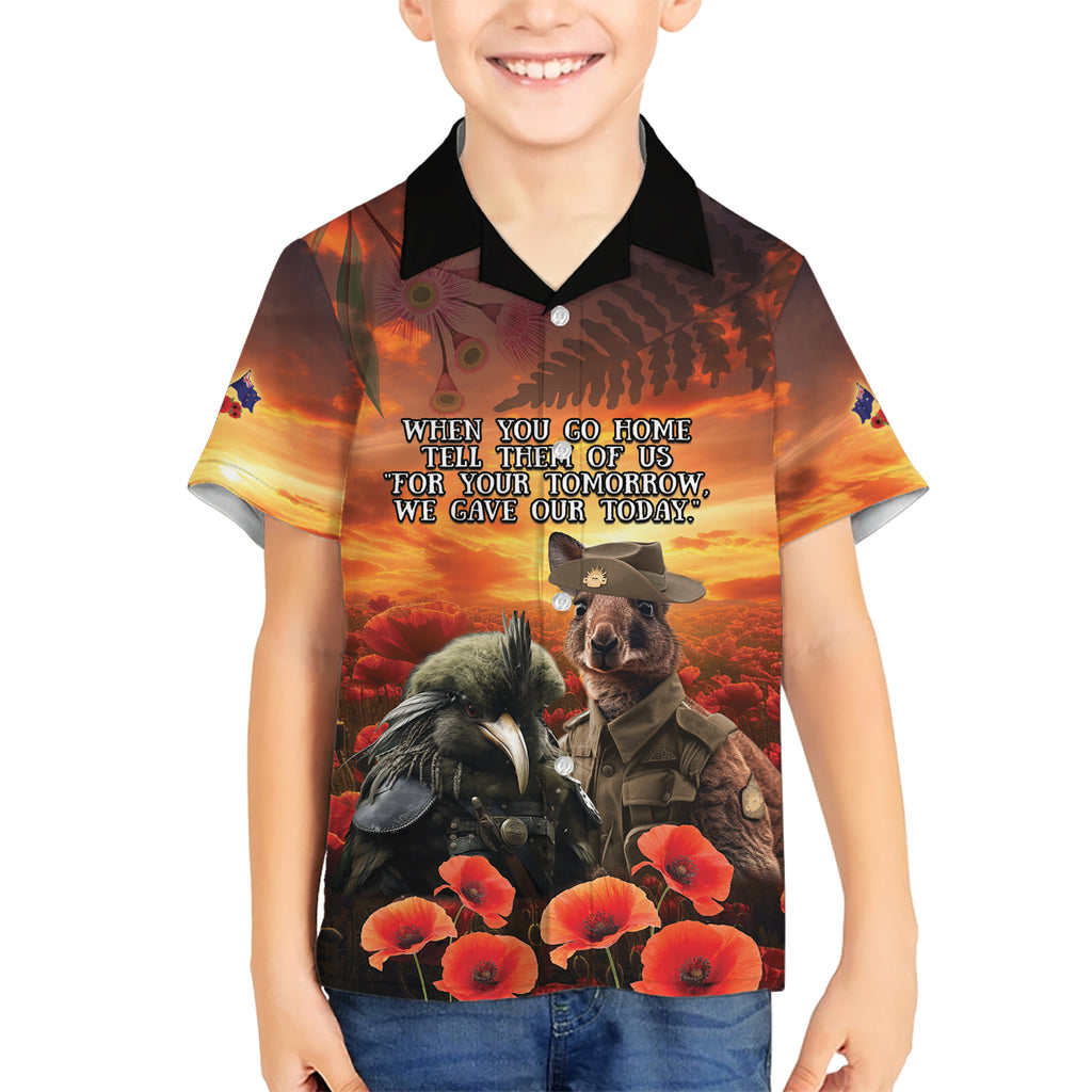 Kangaroo and Kiwi Soldier ANZAC Kid Hawaiian Shirt The Last War Memorial