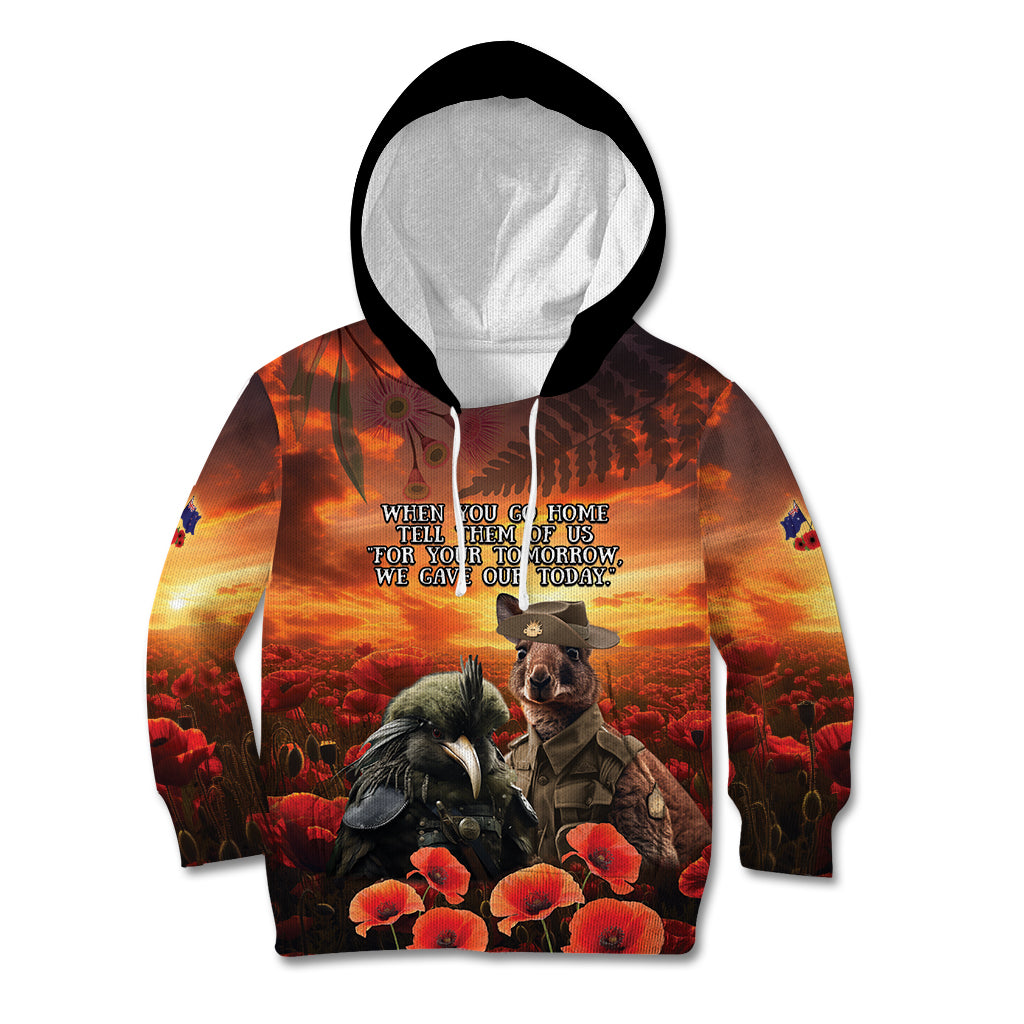 Kangaroo and Kiwi Soldier ANZAC Kid Hoodie The Last War Memorial