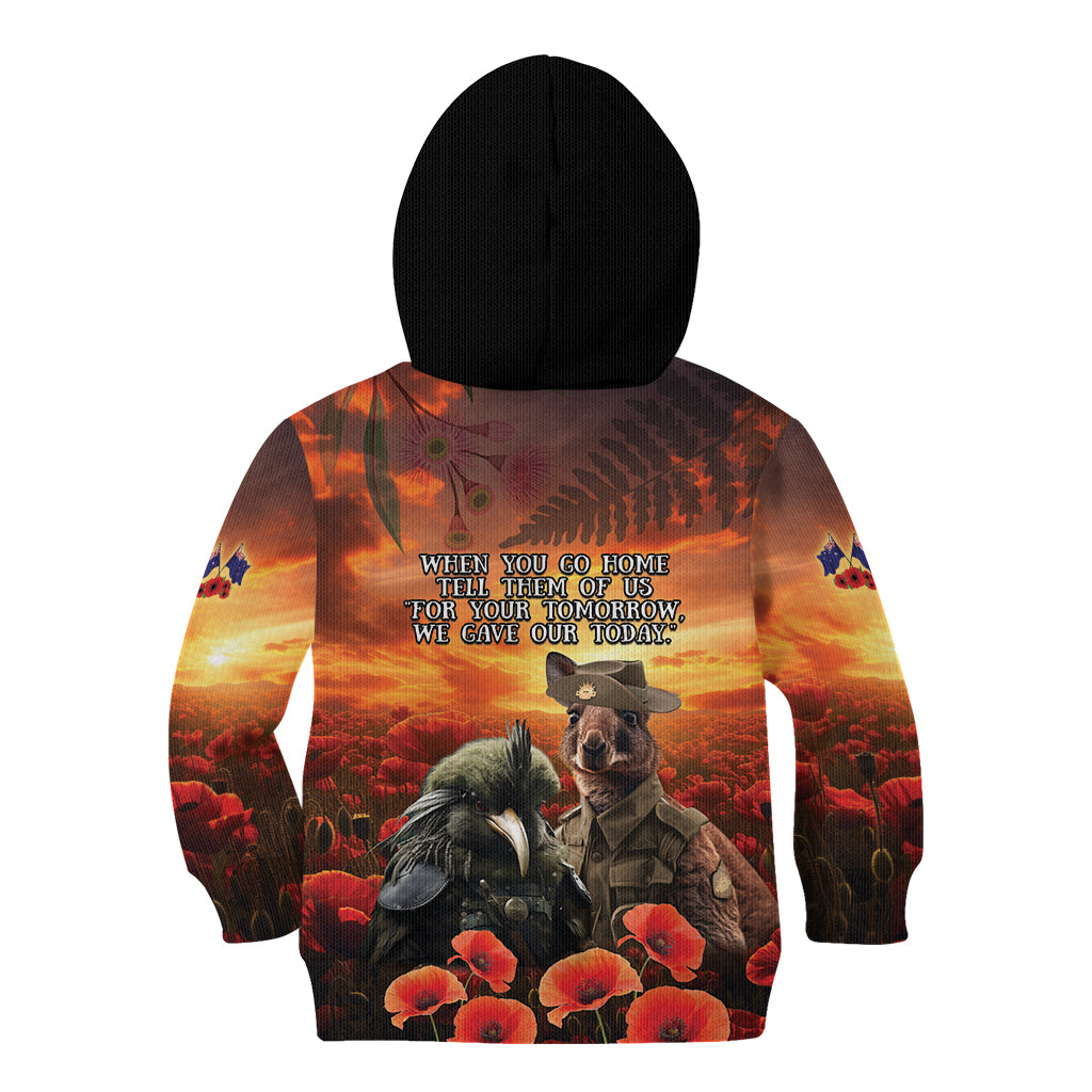 Kangaroo and Kiwi Soldier ANZAC Kid Hoodie The Last War Memorial