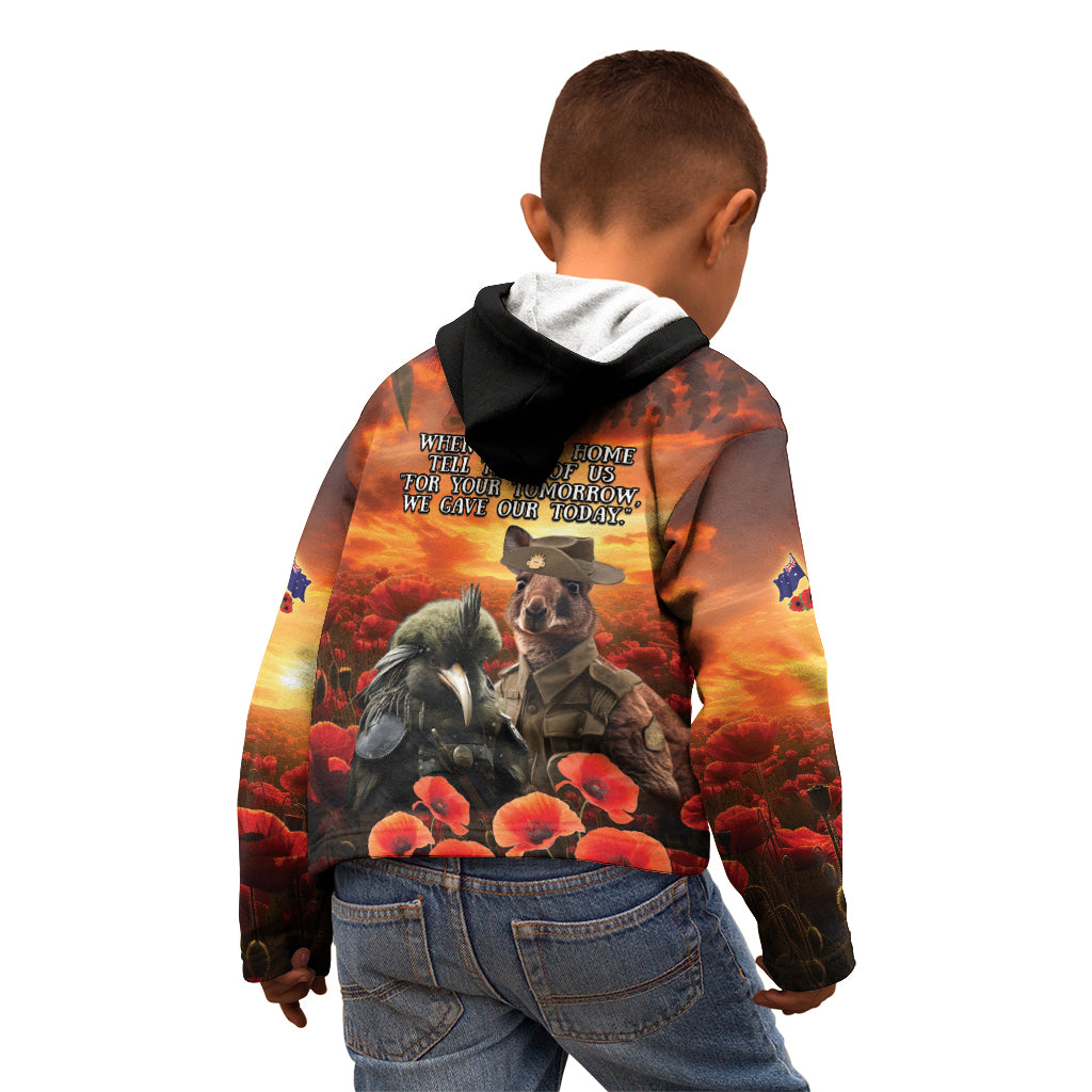 Kangaroo and Kiwi Soldier ANZAC Kid Hoodie The Last War Memorial