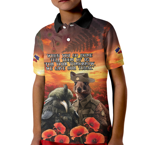 Kangaroo and Kiwi Soldier ANZAC Kid Polo Shirt The Last War Memorial