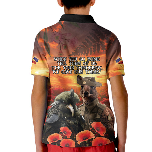 Kangaroo and Kiwi Soldier ANZAC Kid Polo Shirt The Last War Memorial