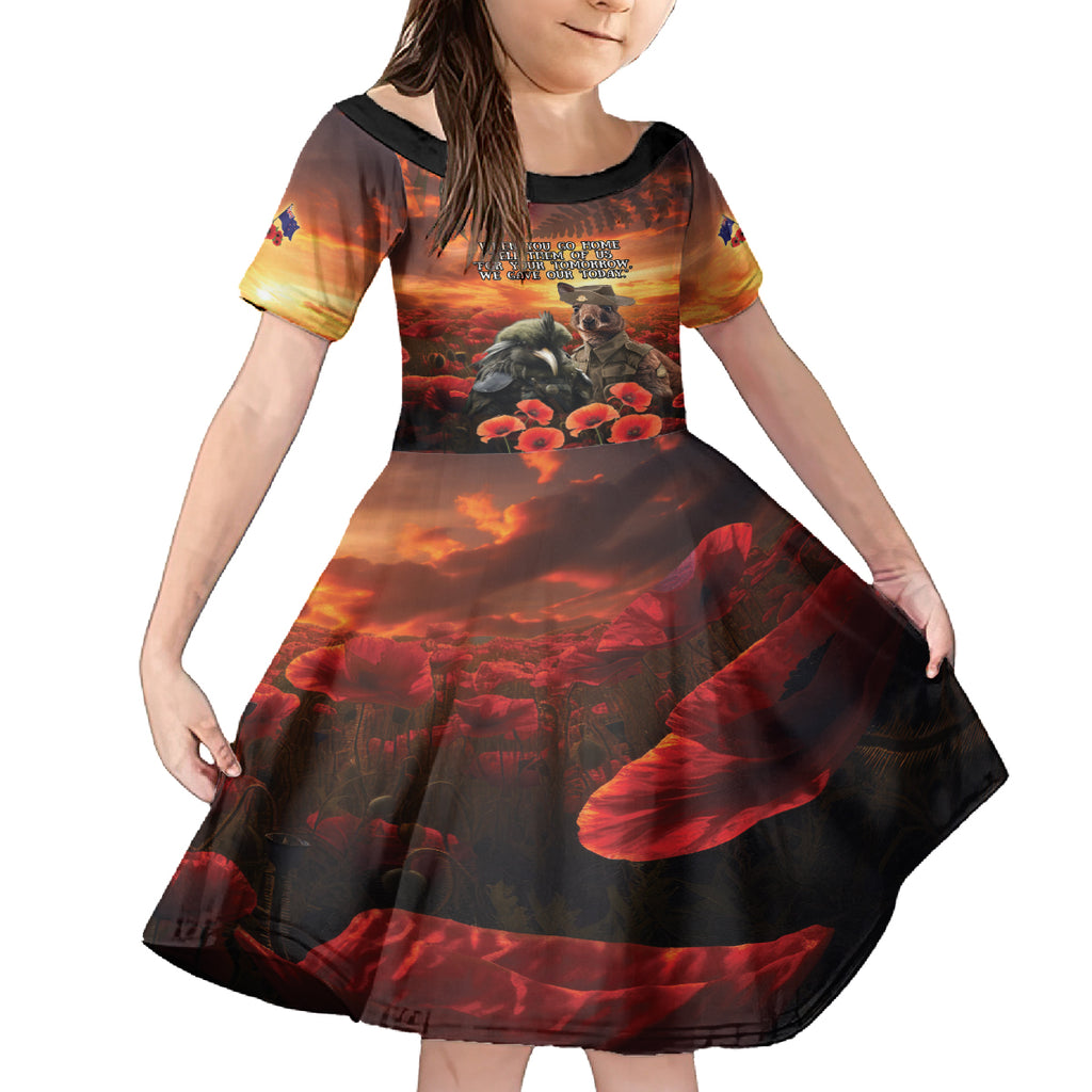 Kangaroo and Kiwi Soldier ANZAC Kid Short Sleeve Dress The Last War Memorial