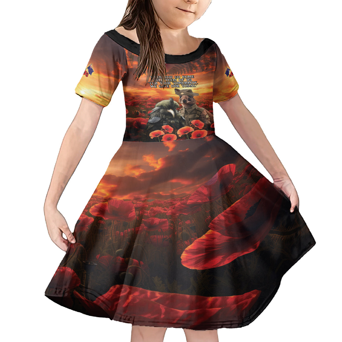 Kangaroo and Kiwi Soldier ANZAC Kid Short Sleeve Dress The Last War Memorial