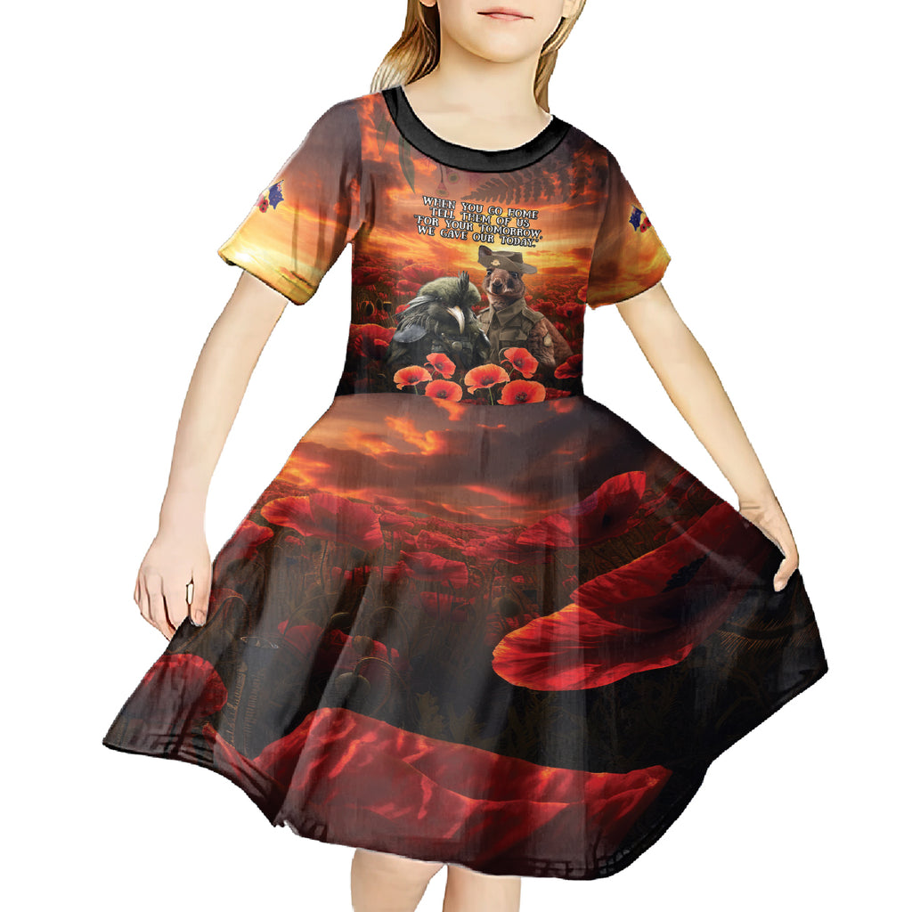 Kangaroo and Kiwi Soldier ANZAC Kid Short Sleeve Dress The Last War Memorial